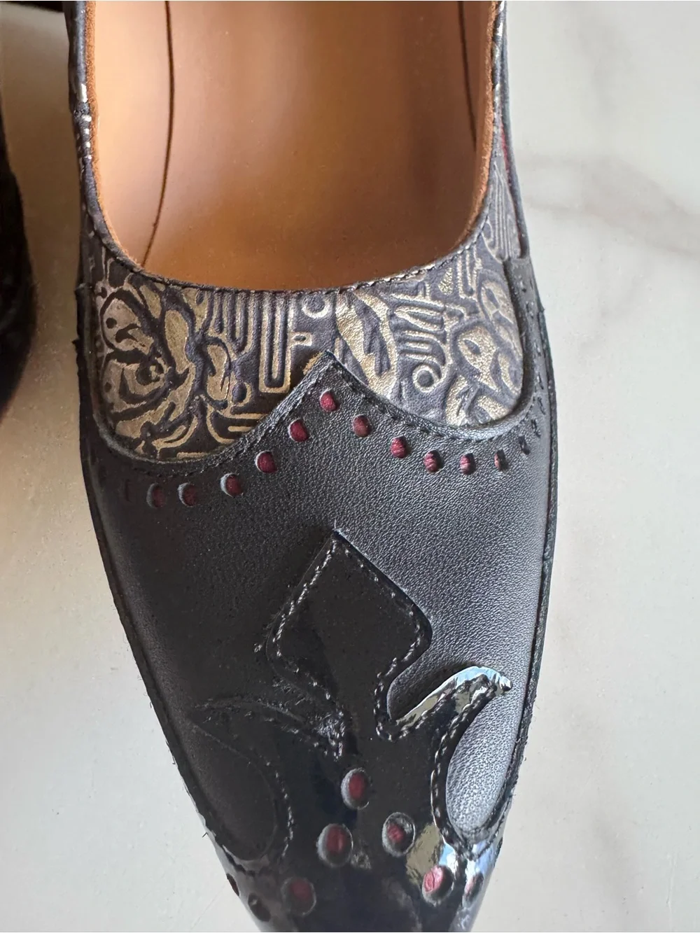 John Fluevog Boudicca Big Presence Black Silver Mary Jane Heels 7